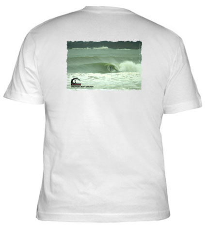 Surfing Tee shirt with Croyde Bay surf photo