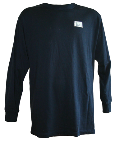 200gsm Navy Long Sleeve Tee shirt with Surfer standing in Barreling wave