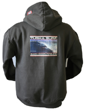 Charcoal Grey surf Hoody with surf photo of Banzia Pipeline