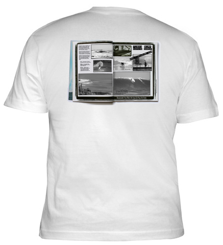 Surf magazine with world wide surf photos on a surfing Tee shirt