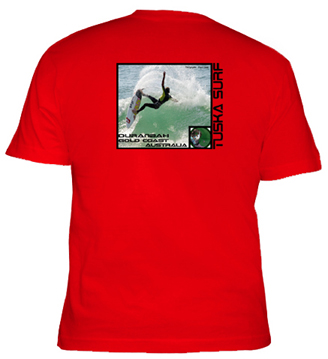 Red Surf Tee shirt, Surf photos of Duranbah NSW Australia on a Surf Tee shirt