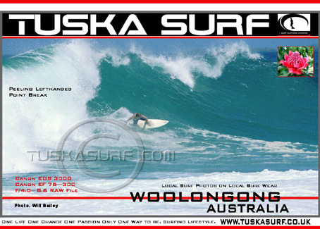 Surf photo of Woolongong Australia, surf and surfing Photo of surfer on tubing wave in Woolongong Australia