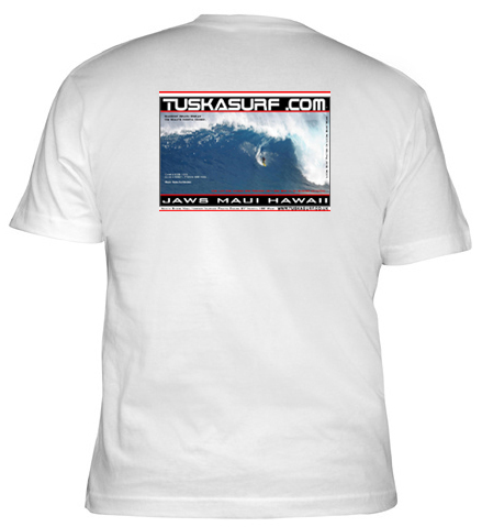 Surf photo of Huge Jaws Waves in Maui Hawaiin islands on a Surf tee shirt