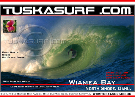 Photo of surf and surfing wave tubing at Wiamea Bay Oahu Hawaii
