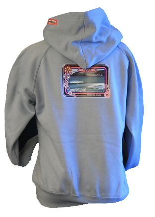 Sky Blue Surf hoody with Surf photo of Freshwater West Pembrokeshire Wales Uk