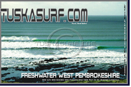 Photo of surf and surfing waves  in  Freshwater West reef Pembrokeshire Wales UK
