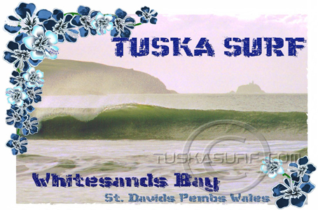 Photo of surf T shirt with photo artwork of barreling wave at Whitesands Bay St. David Wales.